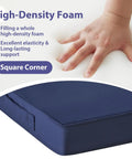 All Weather Outdoor Chair Cushions Set Of Four With Ties And Handles Square 19 By 19 By 3 Inches Navy Blue Cushions For Patio Furniture Waterproof Easy Care Durable Comfy Seat Pads, close-up of navy cushion with high-density foam and square corner