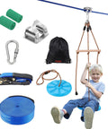 52 Ft Backyard Zipline Kit For Kids And Adults Up To 330 Lb With Quick Setup Swing Seat Handlebar Nylon Safety Harness And Accessories For Safe Family Fun showing child on swing with components