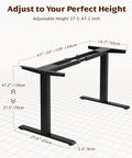 Dual Motor Electric Standing Desk Frame For Your Dope Home Office Setup Height Adjustable Sit Stand Base Fits Table Tops Up To 70.8 By 31.5 Inches 225 Pounds Capacity Black Without Stand, shown at maximum height with dimensions.