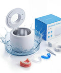 Ultrasonic Retainer Cleaner Machine With 44kHz Wave Action Deep Clean For Night Guards Mouth Guards Dentures Aligners And Jewelry 200ml Capacity White No Sweat One Button Start with accessories.