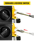Badass Heavy Duty 400W Electric Drain Snake With 6 Foot Manganese Steel Spring Coiled Pipe Auger showing forward and reverse switch.