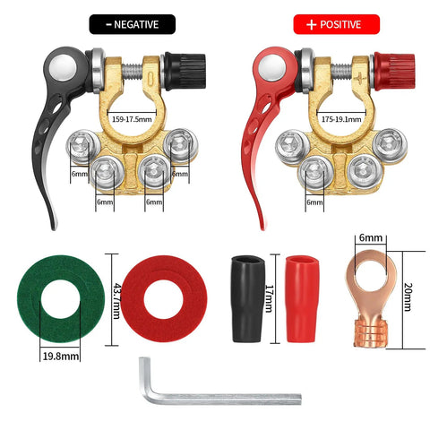 Heavy Duty Battery Terminal Connectors 2 Pack Top Post Clamps 4 Way Quick Release For Auto Positive Negative SAE JIS Type A Posts