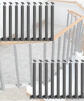 No Sweat Installation Square Metal Railing Balusters With Quick Side Mount Hardware For Decks And Porches Heavy Duty Iron Spindles visible in a staircase.