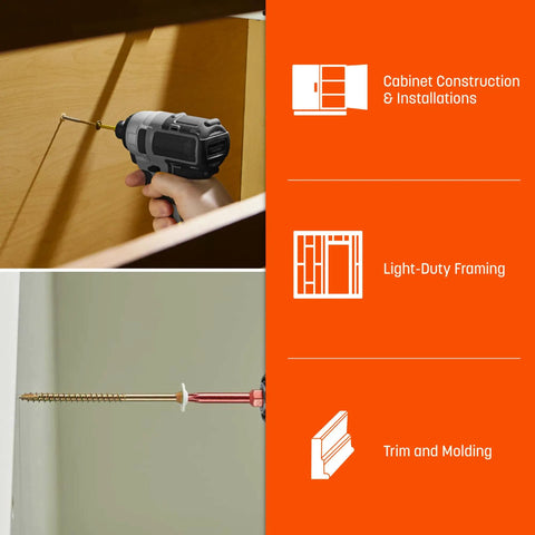 Pro Grade Number 8 By 1 1 4 Inch Low Profile Cabinet Washered Screws in Slick White used for cabinet construction and installations.