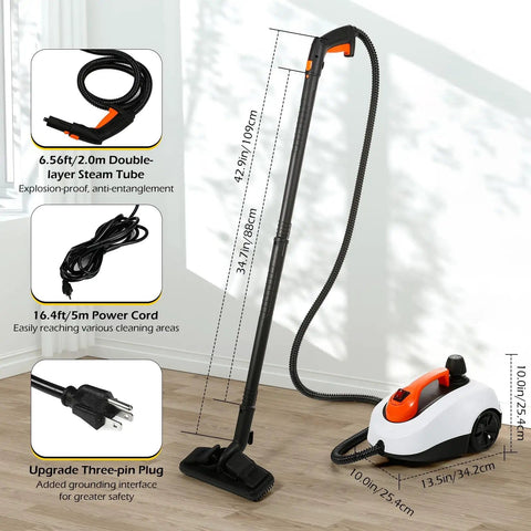 Powerful 1800W steam cleaner with 320F high temp and 5 bar pressure for car detailing with 1.8L water tank and accessories