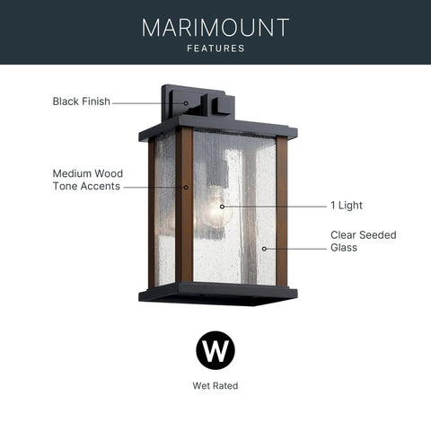 Outdoor Wall Light Sconce In A Sleek Dope Black Finish With Clear Seeded Glass, showing medium wood tone accents.