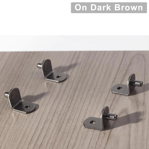 5mm L Shaped Shelf Pins For Wood Shelving 8.2mm Pin Length Cabinet Support Pins Bracket Style Clips on dark brown surface