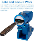 Three-Axis Blade Light Duty Workshop Knife Vise Tool With 360-Degree Swivel Base holding a knife