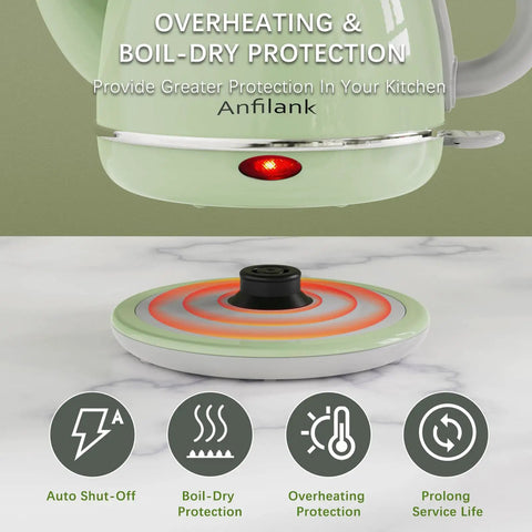 Base of Gooseneck Electric Kettle 1L 1500W for Pour Over Coffee and Tea, Stainless Steel BPA Free, with boil-dry protection in green.