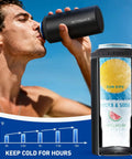 Person using 3 In 1 Slim Can Cooler For 12 Oz Skinny Cans Regular Cans And Beer Bottles Keeps Drinks Cold Up To 6 Hours With Double Walled Stainless Steel Vacuum Insulation No Sweat Matte Black Finish outdoors