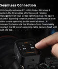 Close-up of X3 C TTL Wireless Flash Trigger for Canon Cameras with 2 4G Connectivity OLED touchscreen and control button.