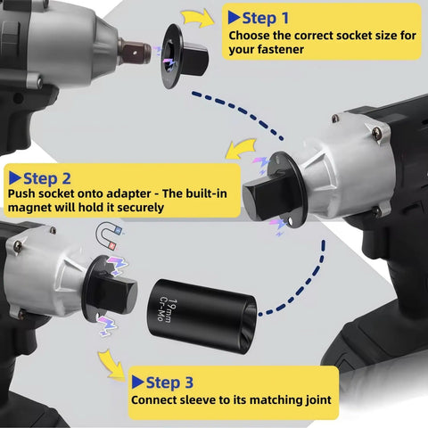 Kick Your Auto Repair Game Up With These Tough Low Profile Impact Socket Adapters From 3/8 To 1/2 Inch Featuring Magnetic Drive And High Temp Quench Steel For Tight Spot Jobs. instructional image of 3/8 to 1/2 impact socket adapter