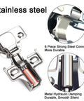 Front view of stainless steel 1/2 inch overlay soft-close cabinet hinges with drilling tool (24-pack)