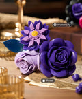 Purple Rose Bouquet Building Kit For Adults And Women, Lifelike 12 Piece Floral Set For Gothic Modern Home Decor, Ideal Mothers Day Gift For Mom Girlfriend Wife, Office Table Centerpiece And Cozy Room Accent, purple plastic water lily and rose