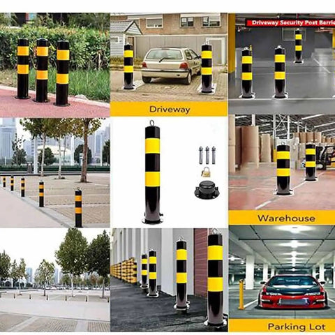 Built Like A Tank Heavy Duty Powder Coated Safety Bollard Post With Bright Reflective Markers For Daily Solid Parking Barrier Setup And Smooth Roadway Channelizing