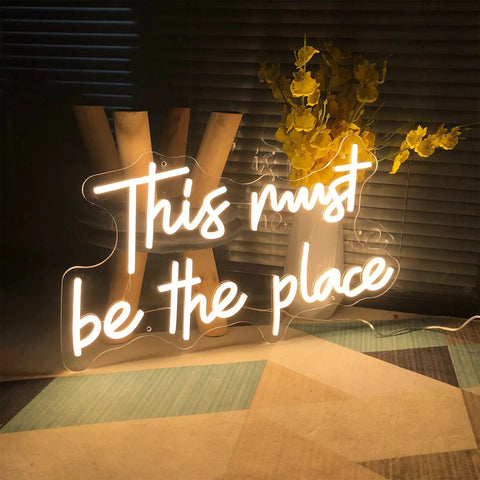 Large LED Neon Sign This Must Be The Place Wall Decor For Bedroom Bar Office Cafe Party Romantic Night Light 21.65 x 12.4 Inches