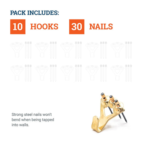 Beefy Heavy Duty 100 Pound Picture Hanging Hooks Set 10 Pack Frame Hangers With Nails For Drywall And Plaster mirror hanging kit