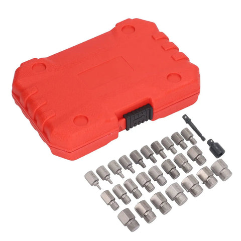 Heavy Duty 27 Piece Screw Extractor Set Made From Tough Molybdenum Steel Bolt Removal Kit With Hex Head And Left Hand Thread For Damaged Fasteners Repair Jobs red case with 27-bit set