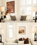 Tall Farmhouse End Table Lamps With Built In Outlets And USB Ports, Rustic Industrial Style Lighting For Living Room Or Bedroom setup