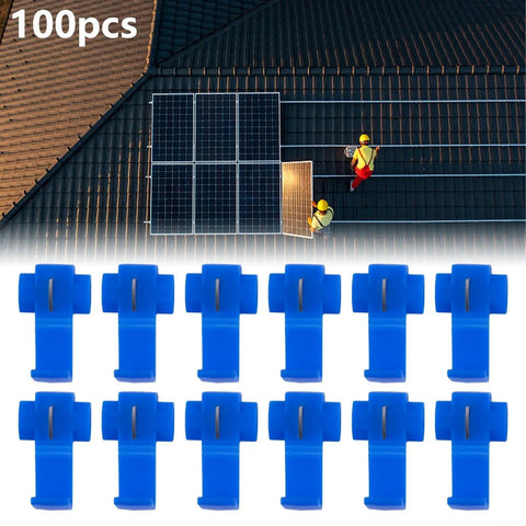 Get These 100 Blue Quick Splice Wire Connectors For Your Auto Electrical Setup. These T-Tap IDC Crimp Terminals Make AWG 14-16 Wire Splicing Easy Peasy Without Stripping Cables. Blue plastic metal quick splice connectors for solar wiring, 100pcs