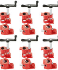 Heavy Duty Six Pack Of Half Inch Pipe Clamps For Woodworking in red, showing fast jaw adjustment and durable cast iron construction.