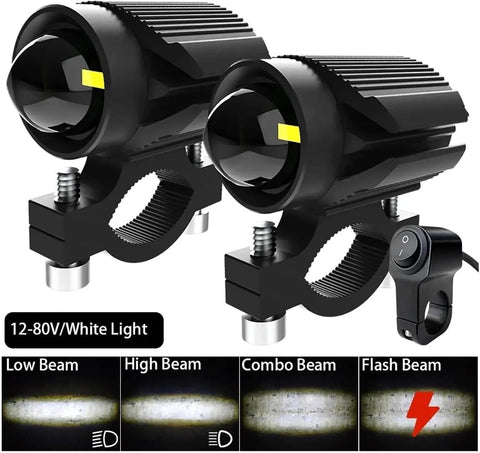 Brutally Bright Motorcycle LED Headlight Add-On Beam For Scooters ATVs And UTVs 12-80V Voltage Spotlights To Crush The Night And Ride Like A Boss With Total Visibility On Any Road Condition, black aluminum, with clamp mount and switch