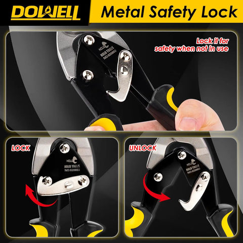 10 Inch Aviation Tin Snips Heavy Duty Metal Shears For Sheet Metal Cutting With Chrome Vanadium CrV Blade Multi Material Cutter with safety lock