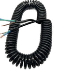 Heavy Duty Three Core Telescopic Extension Cord Self Retracting Power Cable With Beefy Protective Jacket coiled on a white background.