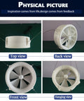 Dual-Mode Portable Wind And Water Turbine Generator with six blades, shown in various views including top, back, and hanging.
