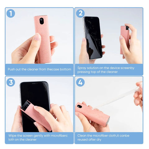 Step-by-step use of 6 Pack Screen Cleaner Kit 2 In 1 Touchscreen Mist Cleaner, Spray And Wipe With Microfiber Cloth For Phones