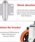 Heavy Duty Spring Loaded Gate Caster Wheel Retractable Shock Absorbing Swivel Roller For Garden Fences And Wood Gates Stops Sag Cold Delivers A Smooth Ride Handles Two Hundred Twenty Lb Loads Four Inch Tire showing shock absorber and thickened steel bracket.
