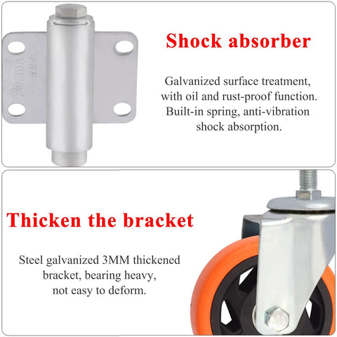 Heavy Duty Spring Loaded Gate Caster Wheel 4 Inch Red Polyurethane Roller For Wooden Fences Rolls Breezy 360 Swivel shock absorber and thickened bracket.