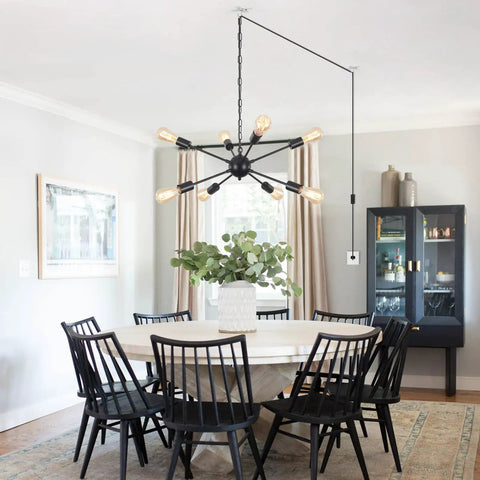 Gold Sputnik Chandelier With 8 Lights Dope Modern Industrial Pendant Ceiling Fixture In Brushed Brass Finish in dining room