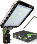 200W LED Parking Lot Light With 30000LM Dusk To Dawn Photocell IP65 Waterproof Area Lighting shown with box and wrench