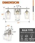 Three Light Vanity Light Fixture Over Mirror in Brushed Nickel With Clear Glass Wine Glass Shades dimensions and specifications