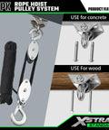 Rope Hoist Pulley System 1000 Lb Capacity 5 To 1 Block And Tackle With 50ft Beefy Pulley Stainless Steel 304 for concrete and wood use