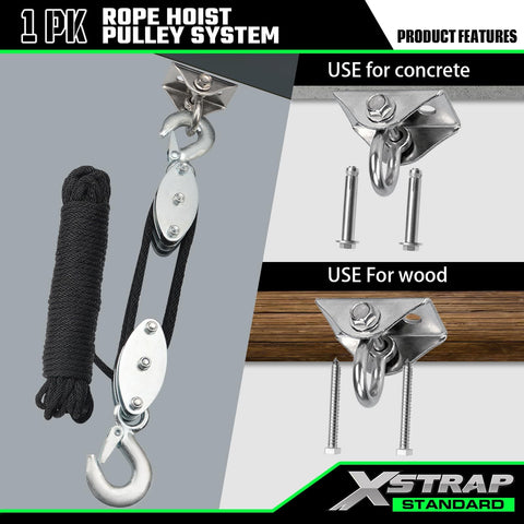 Rope Hoist Pulley System 1000 Lb Capacity 5 To 1 Block And Tackle With 50ft Beefy Pulley Stainless Steel 304 for concrete and wood use