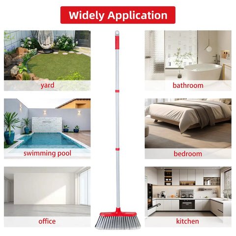 Double Sided Broom With Long Handle Heavy Duty Indoor Outdoor Workhorse For Pet Hair Dust And Debris 51 Inch Reach featured with various room applications