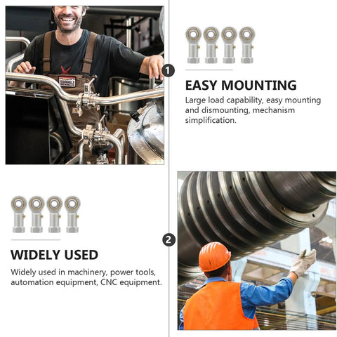 4Pc Garage Ready Threaded Rod End Bearings Equipped With Female Fish Eye Ball Joint Interface For Ironclad Industrial Power Transmission and Mechanical Linkage Systems, displayed with a worker in machinery.