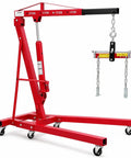 Bad Boy 2 Ton Hydraulic Engine Hoist And Cherry Picker 4400 Lbs heavy duty red steel lift crane with chain and boom settings.