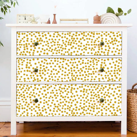 Yellow Polka Dot Peel And Stick Wallpaper For Walls Dope Home Decor 17.7 By 393.7 Inches on dresser drawers.