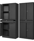 Heavy Duty Metal Garage Storage Cabinet With Drawer And Locking Doors, 4 Door Tool Cabinet With 2 Adjustable Shelves, Rugged Powder Coated Steel