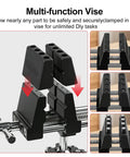 Multi-function 360 Degree Rotating Bench Vise With Quick Release Ratchet Wrench for DIY projects, shows diverse clamping views.