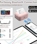 Effortlessly Bluetooth sync with No Sweat Portable Mini Sticker Printer And Slick Inkless Thermal Maker in pink for easy printing.