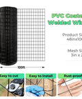 Vinyl Coated Welded Wire Garden Fence Roll 48 Inch by 100 Foot 2 Inch by 3 Inch Mesh 16 Gauge Rust Resistant PVC Coated Steel Mesh