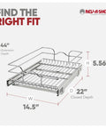 Heavy Duty Chrome Wire Pullout Cabinet Organizer Slick Glide Basket For Pots Pans And Lids dimensions and details image.