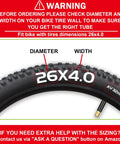 Diagram of 26x4 tire showing diameter and width for Two Pack 26x4 Fat Tire Bike Inner Tubes With 32mm Schrader Valve And Includes Two Tire Levers