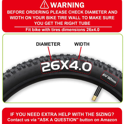 Diagram of 26x4 tire showing diameter and width for Two Pack 26x4 Fat Tire Bike Inner Tubes With 32mm Schrader Valve And Includes Two Tire Levers