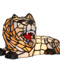 Roaring Lion Table Lamp Tiffany Style Stained Glass Accent Night Light for Kids and Nursery, warm glow, lion design