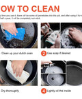 How to clean Two In One Cast Iron Dutch Oven With Lid That Doubles As A Shallow Skillet, 3.2 Quart Deep Pot For Searing And Stewing